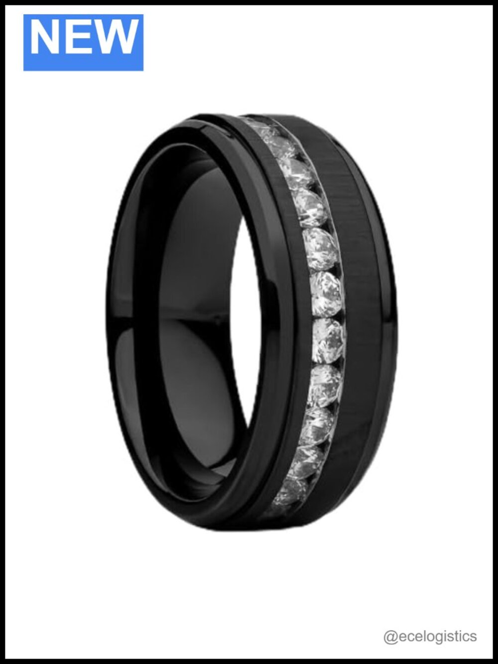 Titanium Wedding Ring 8mm Comfort Fit Brushed with CZ Inlay